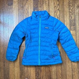 Patagonia Girl’s down jacket, pre-loved, size M (10), Teal blue